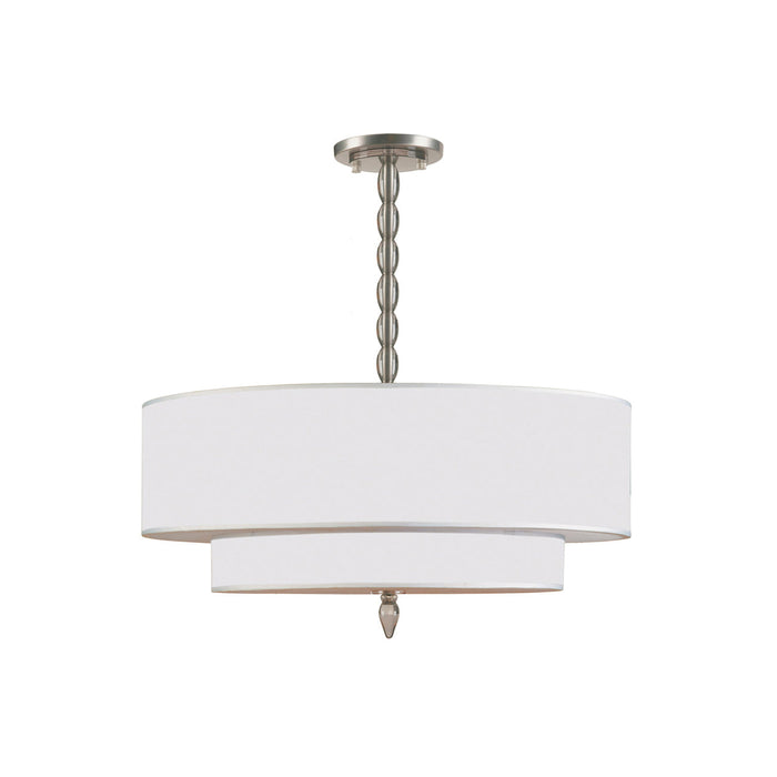 Luxo Chandelier in Satin Nickel.