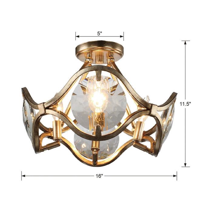 Quincy Semi Flush Mount Ceiling Light - line drawing.