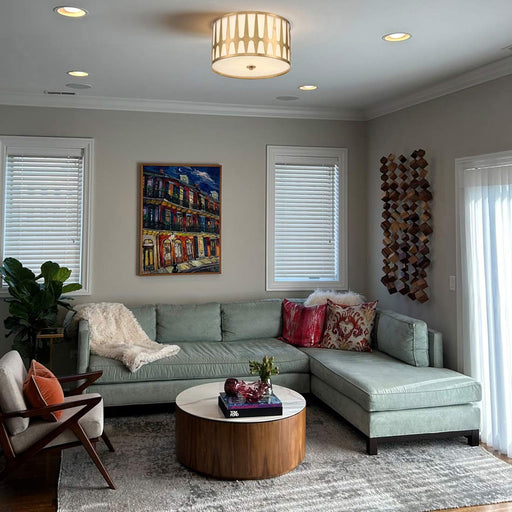 Royston Flush Mount Ceiling Light in living room.