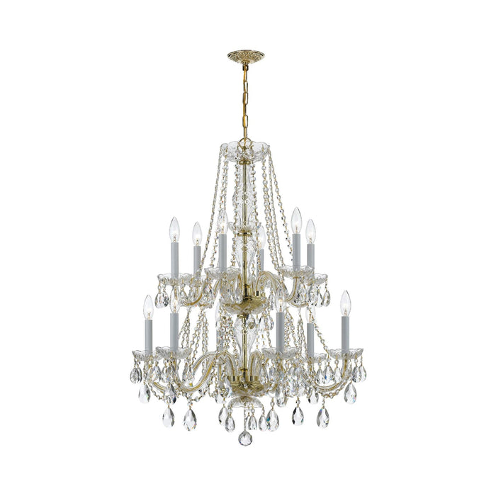 Traditional Crystal Chandelier in Polished Brass (26-Inch/12-Light).