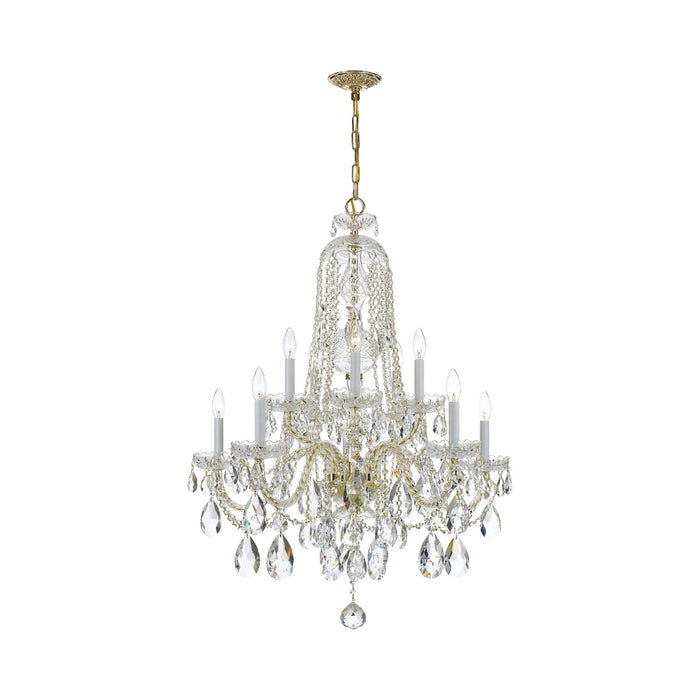 Traditional Crystal Chandelier in Polished Brass (32-Inch/10-Light).