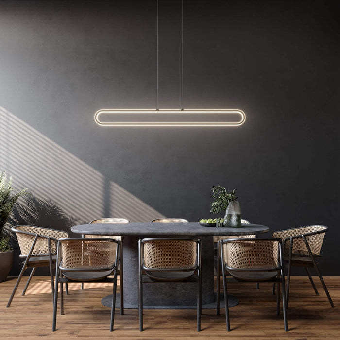 Atom LED Linear Pendant Light in dining room.