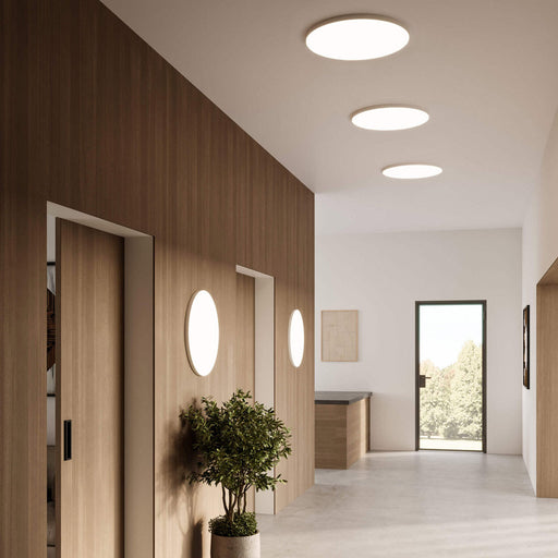 Fusion LED Flush Mount Ceiling Light in hall way.
