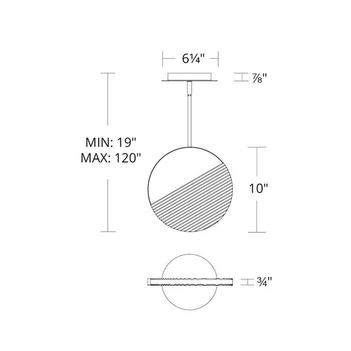 Crescent LED Pendant Light - line drawing.