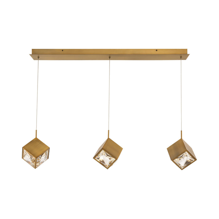 Ice Cube LED Linear Multi Pendant Light in Aged Brass (3-Light).