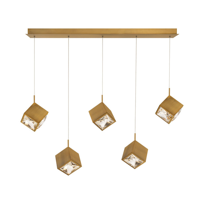 Ice Cube LED Linear Multi Pendant Light in Aged Brass (5-Light).