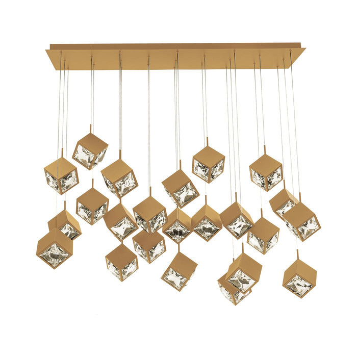 Ice Cube LED Linear Multi Pendant Light in Aged Brass (23-Light).