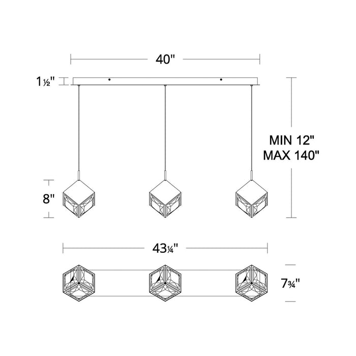 Ice Cube LED Linear Multi Pendant Light - line drawing.