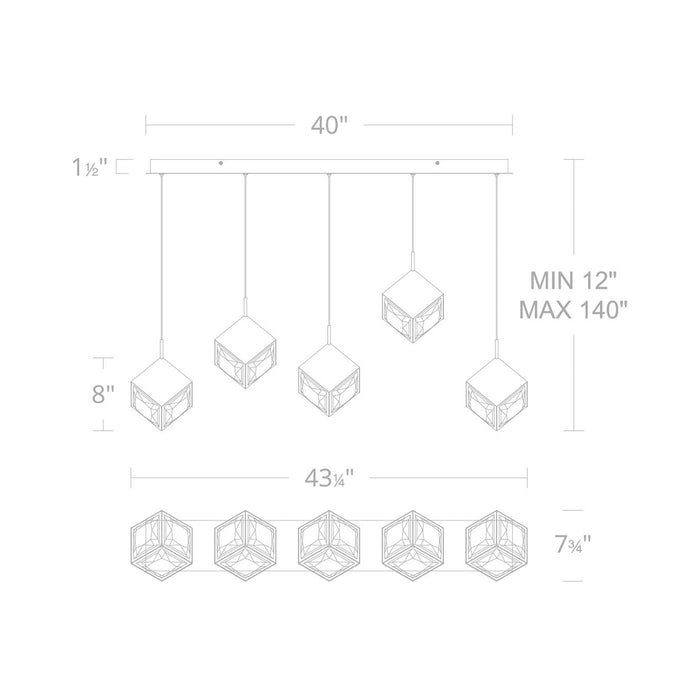 Ice Cube LED Linear Multi Pendant Light - line drawing.