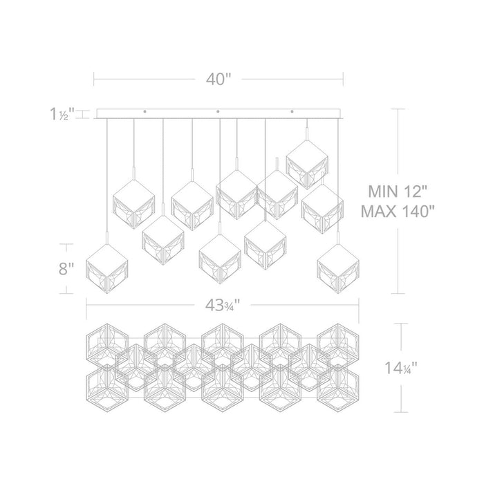 Ice Cube LED Linear Multi Pendant Light - line drawing.