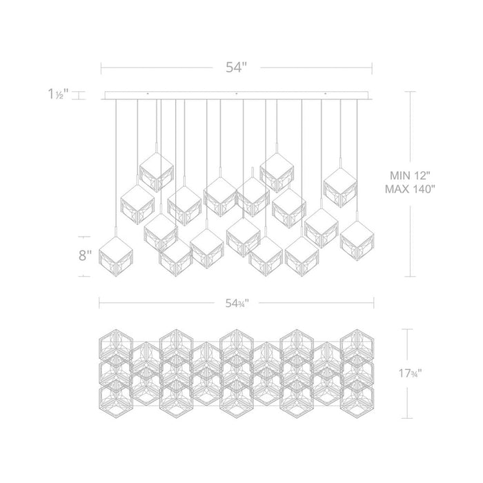 Ice Cube LED Linear Multi Pendant Light - line drawing.