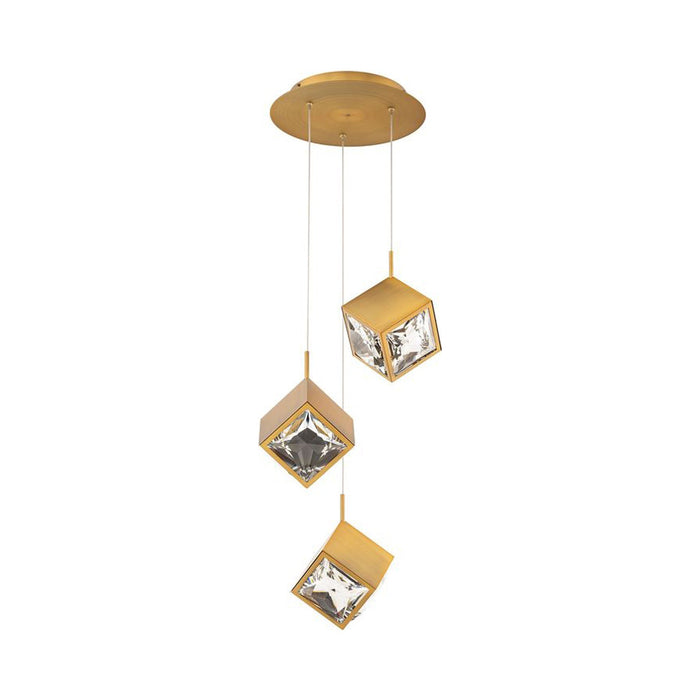 Ice Cube Round LED Multi Pendant Light in Aged Brass (3-Light).