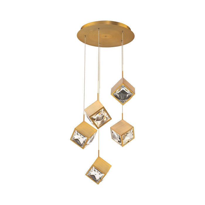 Ice Cube Round LED Multi Pendant Light in Aged Brass (5-Light).