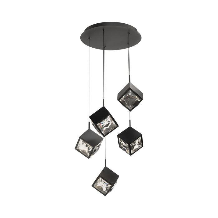 Ice Cube Round LED Multi Pendant Light in Black (5-Light).