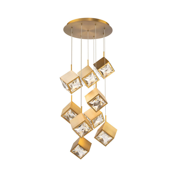 Ice Cube Round LED Multi Pendant Light in Aged Brass (9-Light).