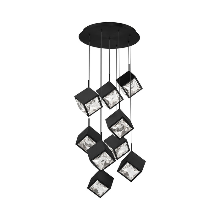 Ice Cube Round LED Multi Pendant Light in Black (9-Light).