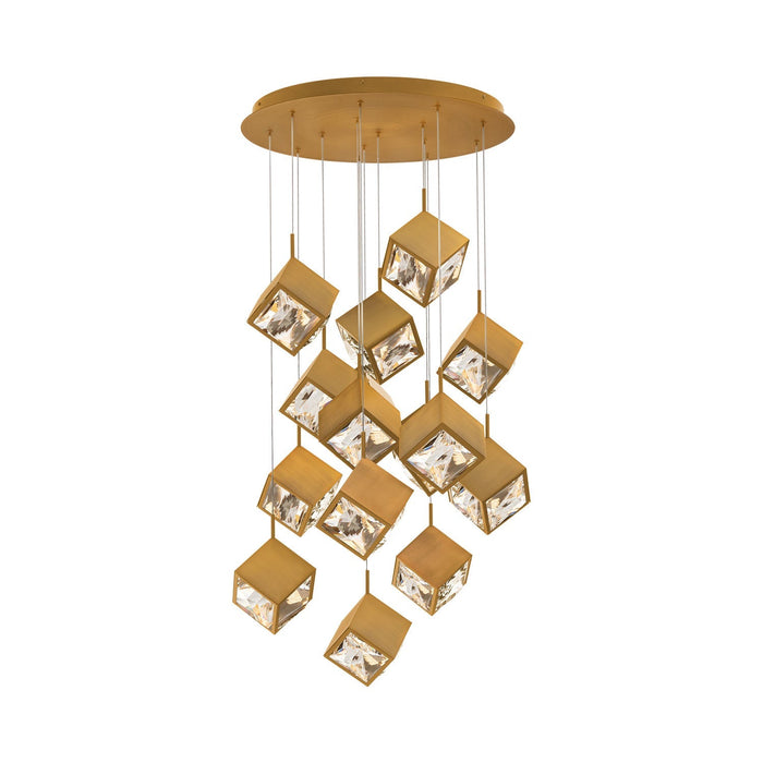 Ice Cube Round LED Multi Pendant Light in Aged Brass (15-Light).