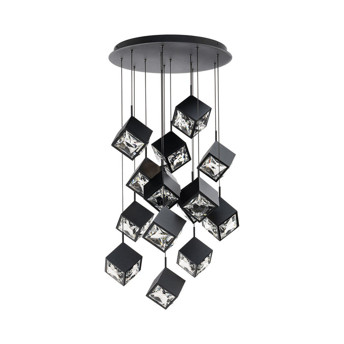 Ice Cube Round LED Multi Pendant Light in Black (15-Light).