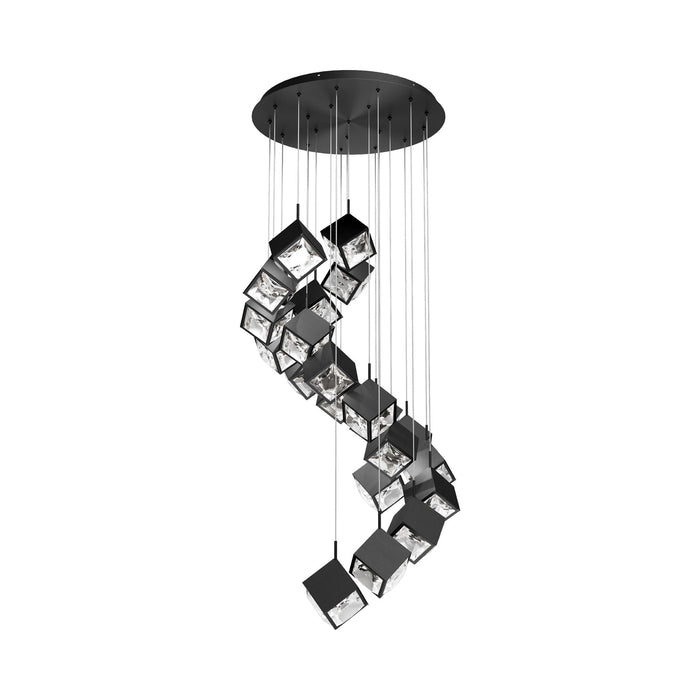 Ice Cube Round LED Multi Pendant Light in Black (21-Light).