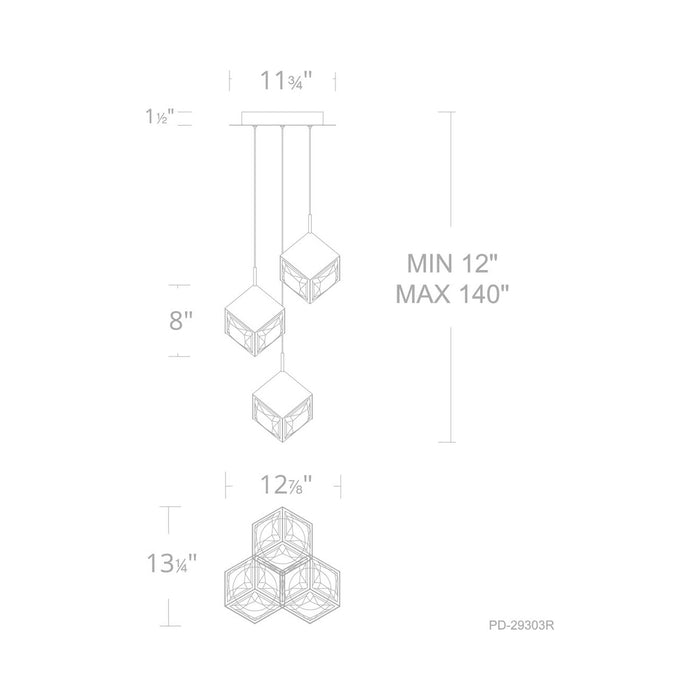 Ice Cube Round LED Multi Pendant Light - line drawing.