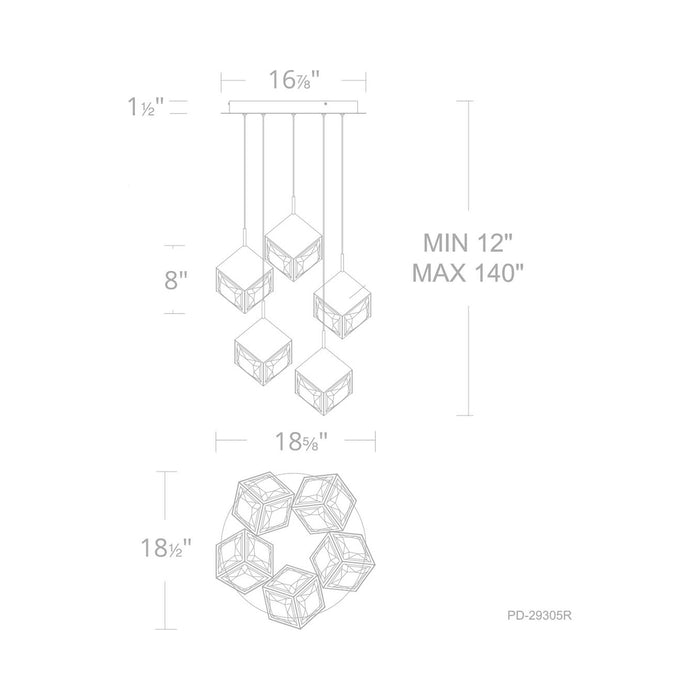 Ice Cube Round LED Multi Pendant Light - line drawing.