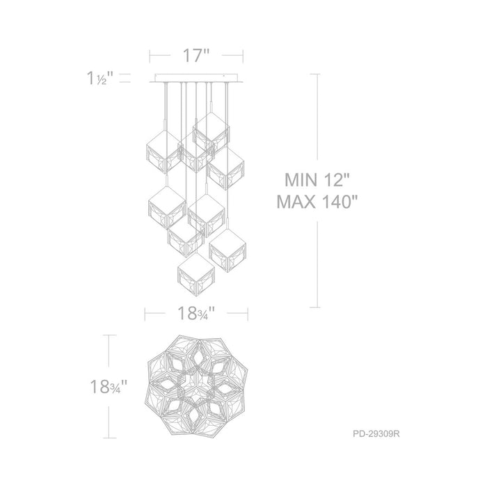 Ice Cube Round LED Multi Pendant Light - line drawing.