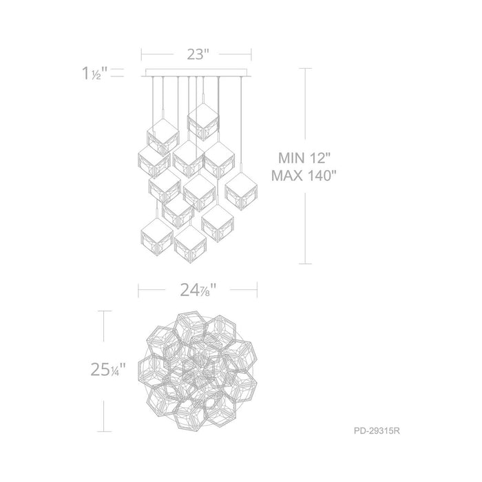 Ice Cube Round LED Multi Pendant Light - line drawing.