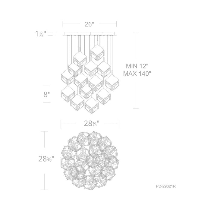 Ice Cube Round LED Multi Pendant Light - line drawing.