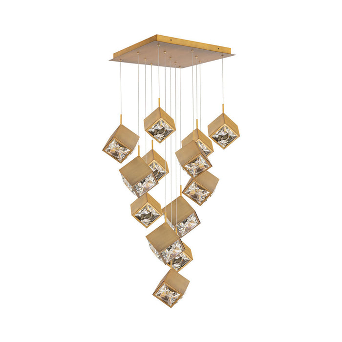 Ice Cube Square LED Multi Pendant Light in Aged Brass (13-Light).