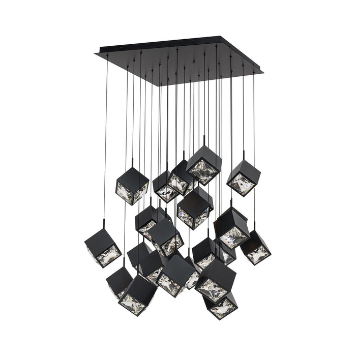 Ice Cube Square LED Multi Pendant Light in Black (25-Light).