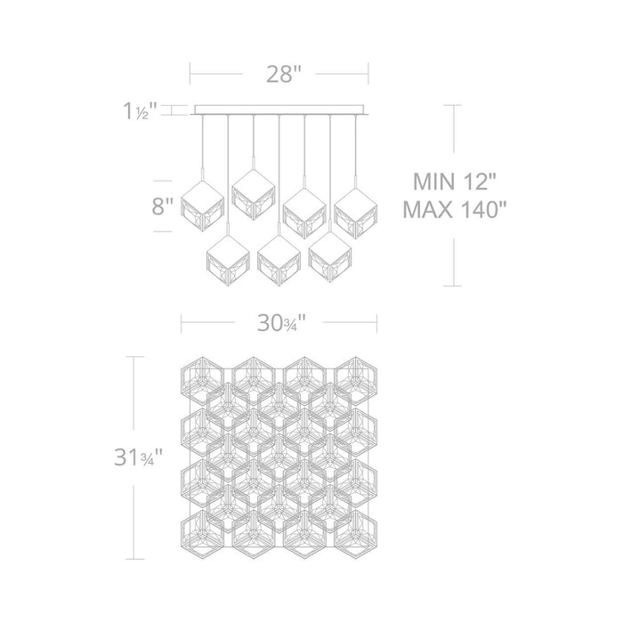 Ice Cube Square LED Multi Pendant Light - line drawing.