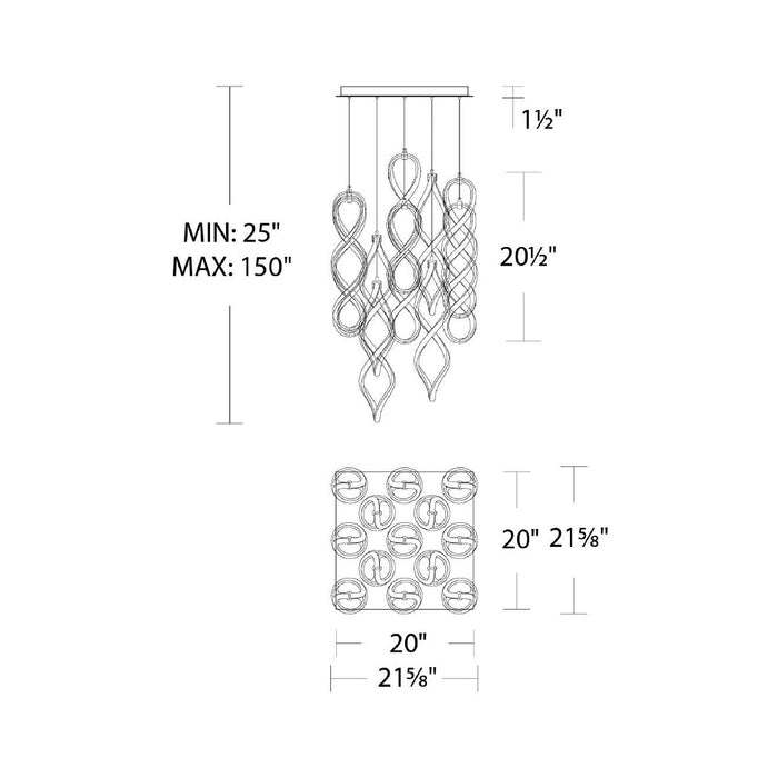 Interlace LED Chandelier - line drawing. 