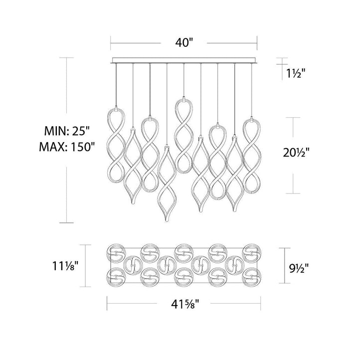 Interlace LED Chandelier - line drawing. 