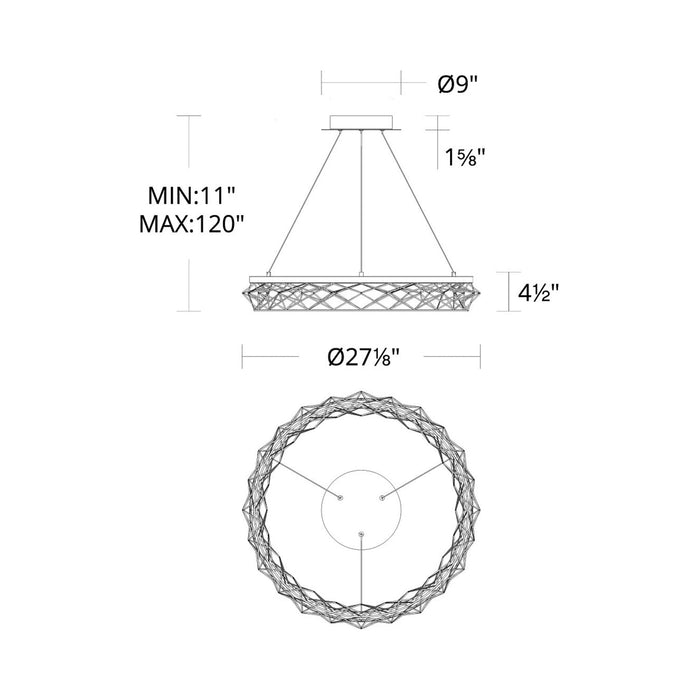 Lacey Round LED Pendant Light - line drawing.