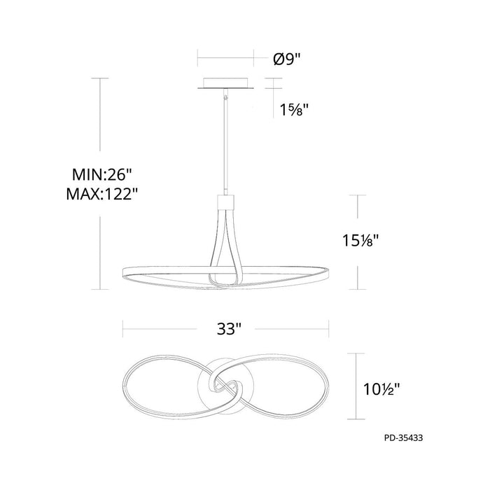 Mobius LED Pendant Light - line drawing.