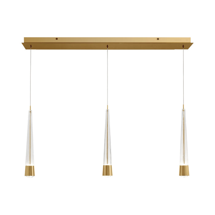 Quill LED Linear Multi Pendant Light in Aged Brass (3-Light).