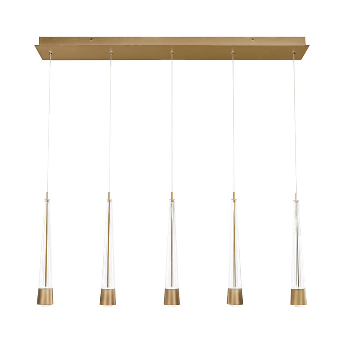 Quill LED Linear Multi Pendant Light in Aged Brass (5-Light).