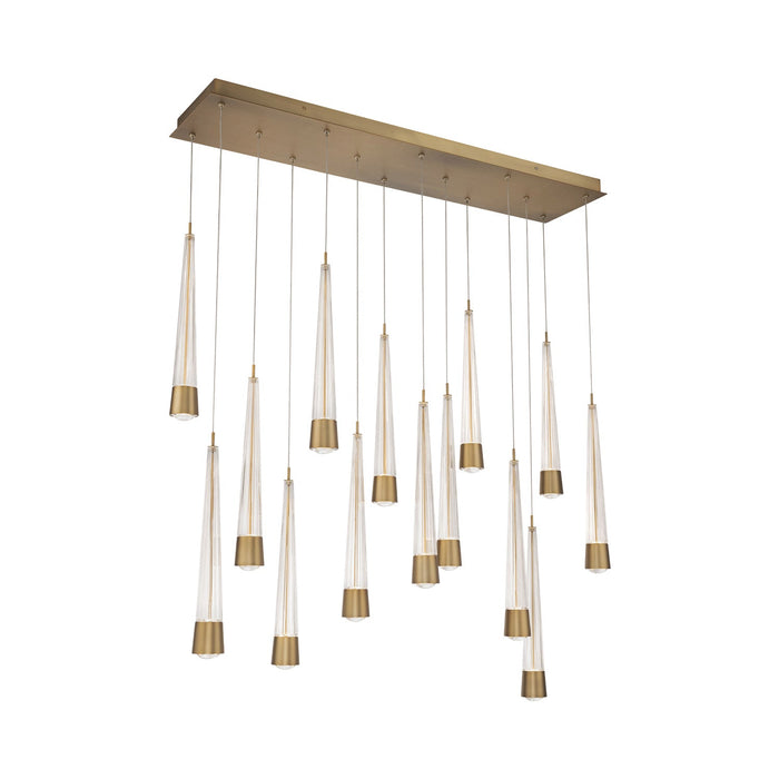 Quill LED Linear Multi Pendant Light in Aged Brass (14-Light).