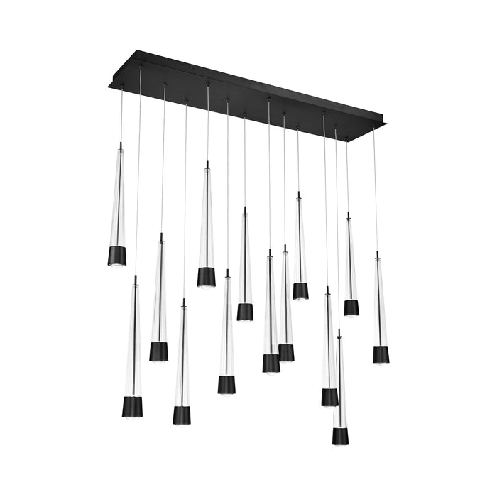 Quill LED Linear Multi Pendant Light in Black (14-Light).