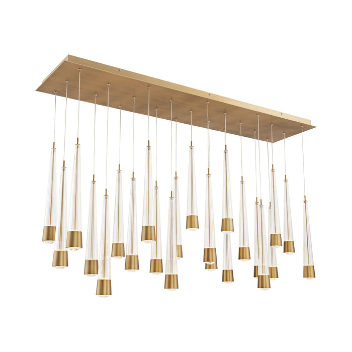 Quill LED Linear Multi Pendant Light in Aged Brass (23-Light).