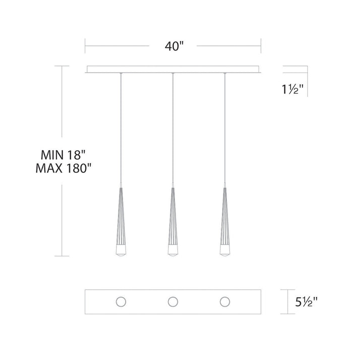 Quill LED Linear Multi Pendant Light - line drawing.