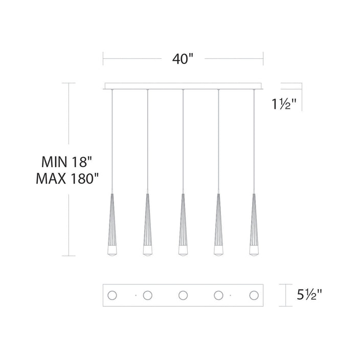 Quill LED Linear Multi Pendant Light - line drawing.