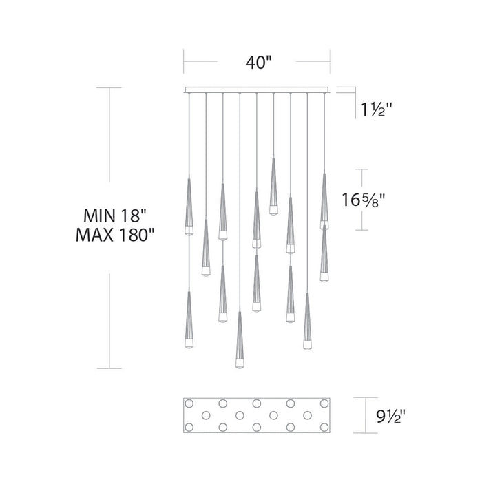 Quill LED Linear Multi Pendant Light - line drawing.