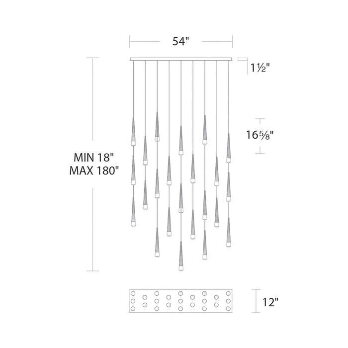 Quill LED Linear Multi Pendant Light - line drawing.