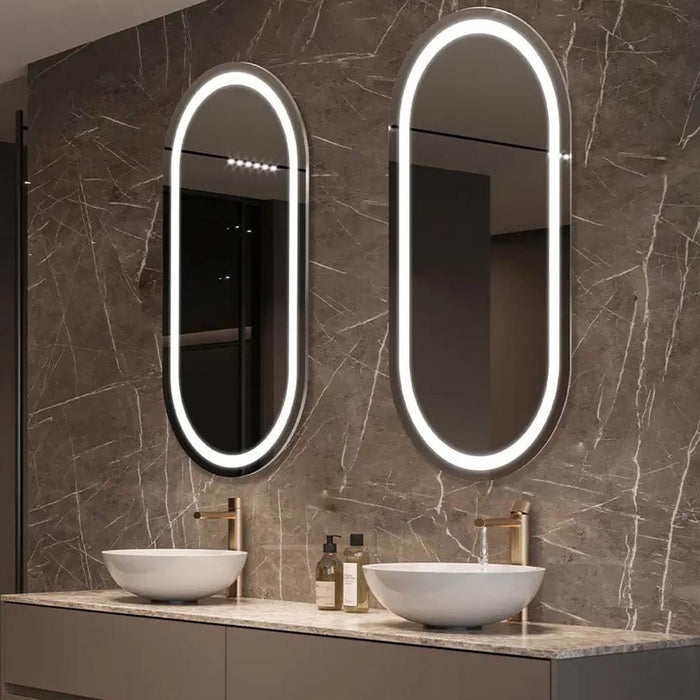 Saratoga LED Lighted Mirror in bathroom.