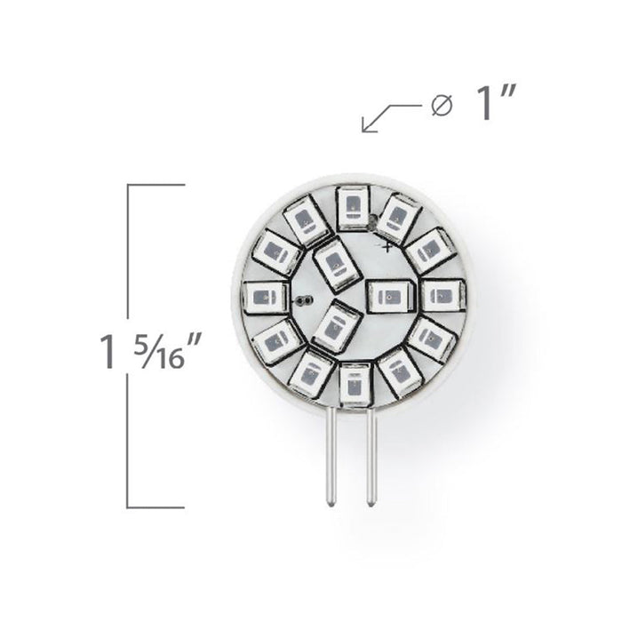 Emeryallen G4 Bi Pin Base 12V Wafer Amber Mini LED Bulb - line drawing.