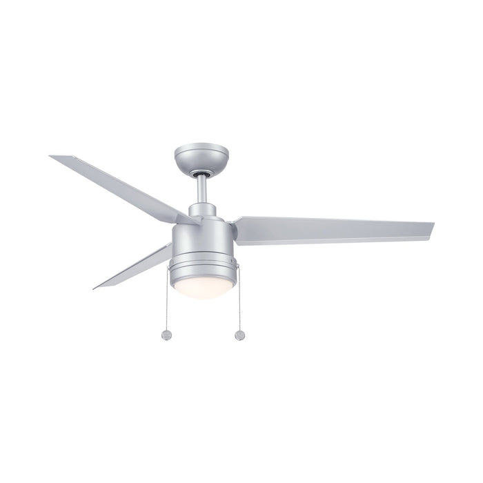 PC/DC Outdoor Ceiling Fan in Silver (With Light Lit).