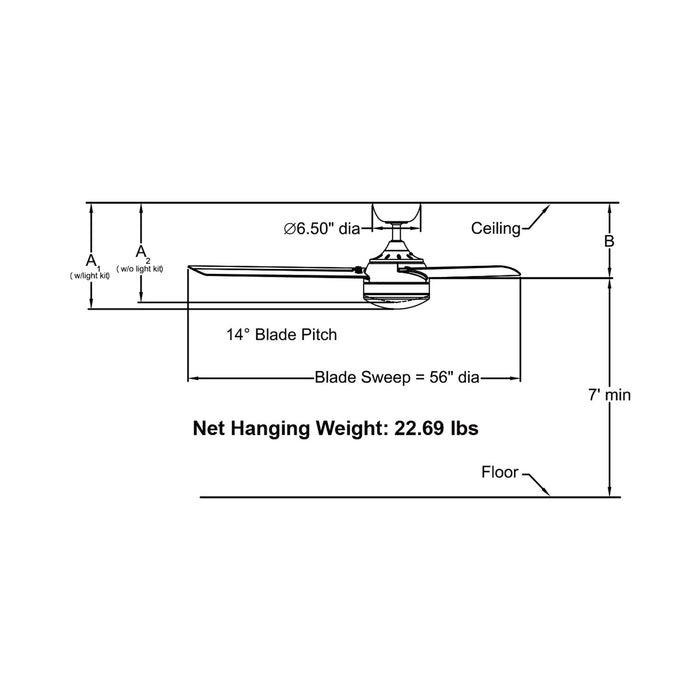 Xeno Damp Outdoor LED Ceiling Fan - line drawing.