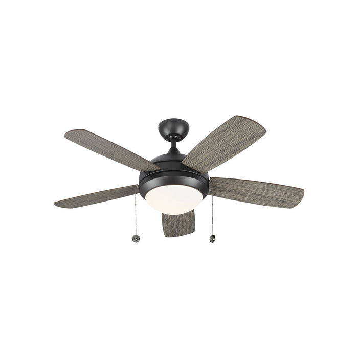 Discus Classic LED Ceiling Fan in Aged Pewter/Light Grey Weathered Oak (44-Inch).