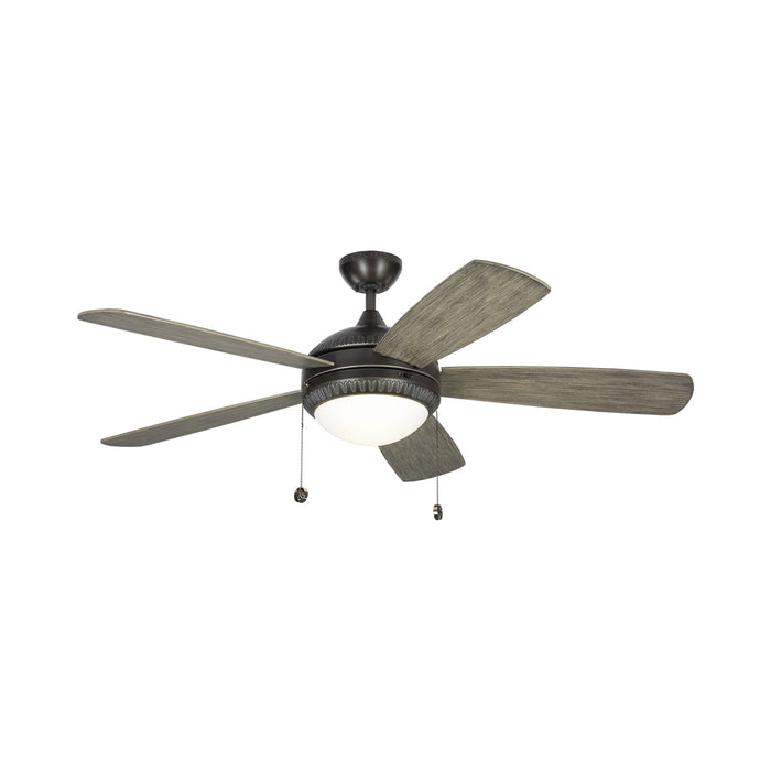 Discus Ornate LED Ceiling Fan in Aged Pewter/Light Grey Weathered Oak.